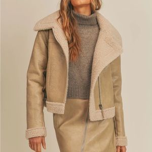 Sage The Label Bowie Moto Jacket Taupe Size Small